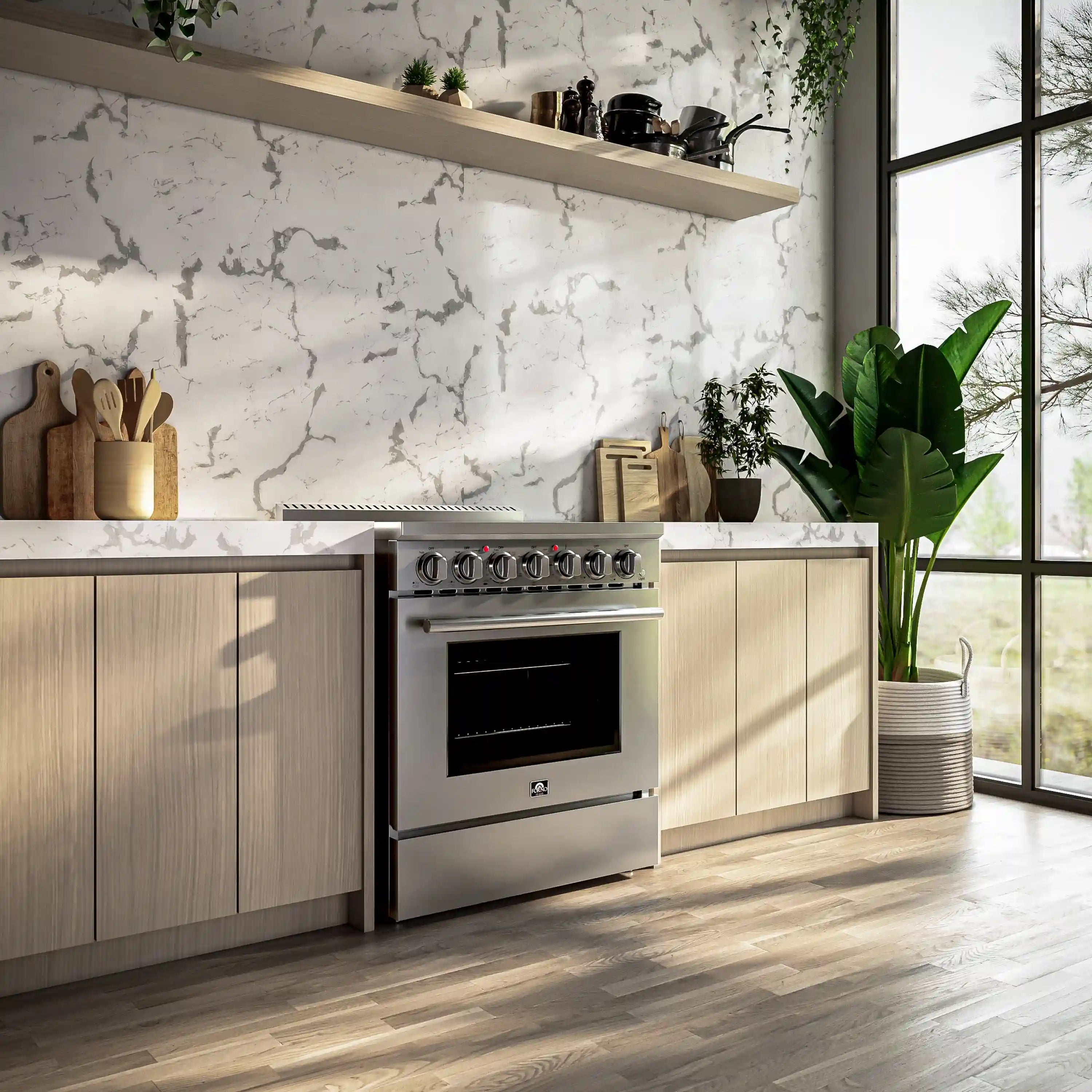 Stainless steel freestanding electric range with control panel and oven door