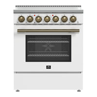 Forno Paolo 30-Inch Freestanding Electric Range in White with Antique Brass Handle (FFSEL6011-30WHT)