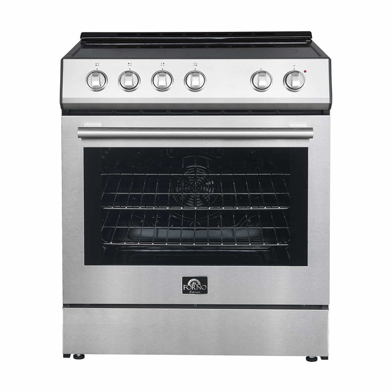 Forno 5-Piece Appliance Package - 30-Inch Electric Range, Under Cabinet Range Hood, French Door Refrigerator, Dishwasher , & Microwave Drawer in Stainless Steel