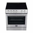 Forno 5-Piece Appliance Package - 30-Inch Electric Range, Under Cabinet Range Hood, French Door Refrigerator, Dishwasher , & Microwave Drawer in Stainless Steel