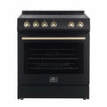 Forno Leonardo Espresso 30-Inch Electric Range with 5.0 cu. Ft. Electric Oven in Black with Antique Brass Trim (FFSEL6012-30BLK)