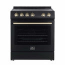 Forno 5-Piece Appliance Package - 30-Inch Electric Range, Under Cabinet Range Hood, Refrigerator with Water Dispenser, Dishwasher, and  Microwave Drawer in Black with Stainless Steel Trim