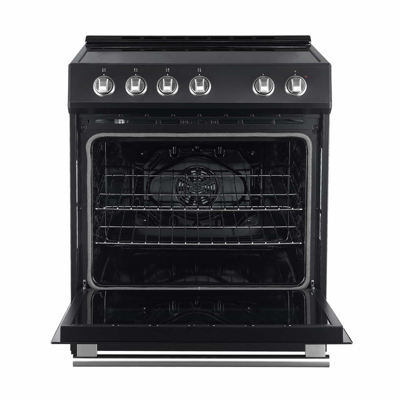 Forno Espresso 4-Piece Appliance Package - 30-Inch Electric Range, Under Cabinet Range Hood, Refrigerator and Dishwasher in Black with Brass Handle