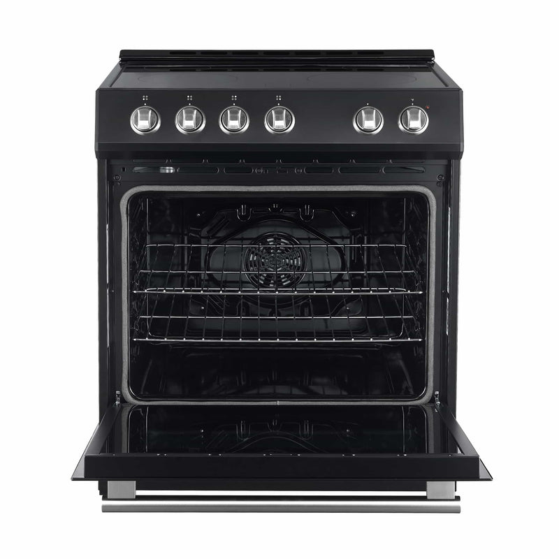 Forno 5-Piece Appliance Package - 30-Inch Electric Range, Under Cabinet Range Hood, Refrigerator with Water Dispenser, Dishwasher, and 30-Inch Microwave Drawer in Black with Stainless Steel Trim