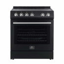 Forno 5-Piece Appliance Package - 30-Inch Electric Range, Under Cabinet Range Hood, Refrigerator with Water Dispenser, Dishwasher, and 30-Inch Microwave Drawer in Black with Stainless Steel Trim