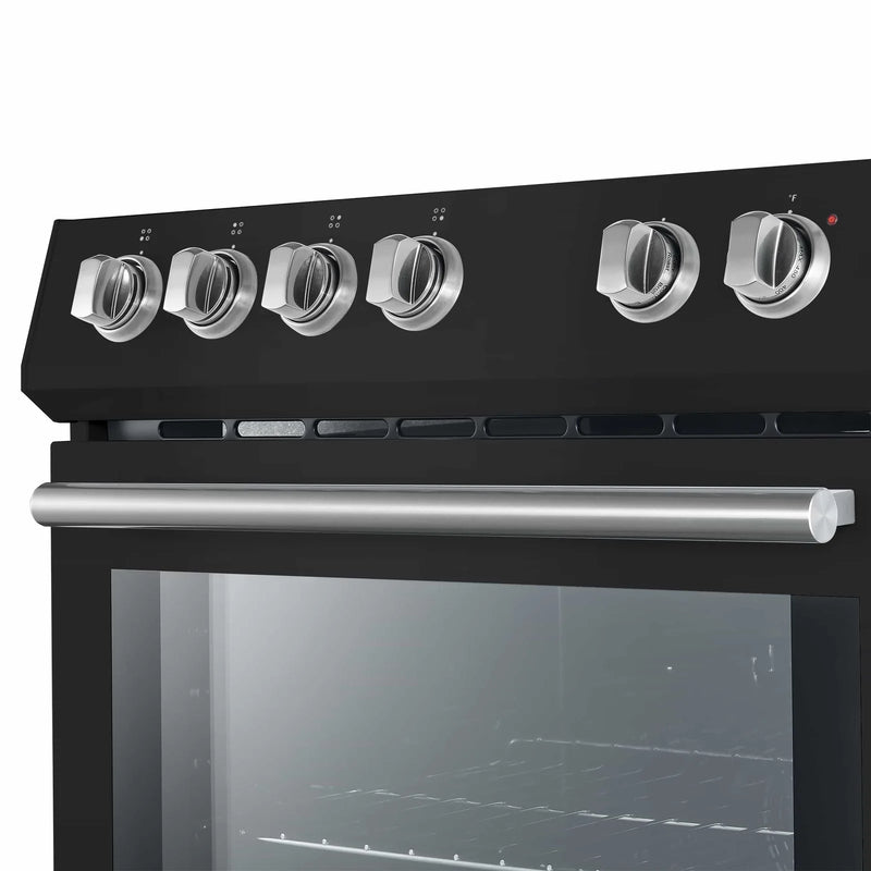 Forno Espresso 2-Piece Appliance Package - 30-Inch Electric Range with 5.0 Cu.Ft. Electric Oven and Under Cabinet Range Hood in Black with Brass Trim