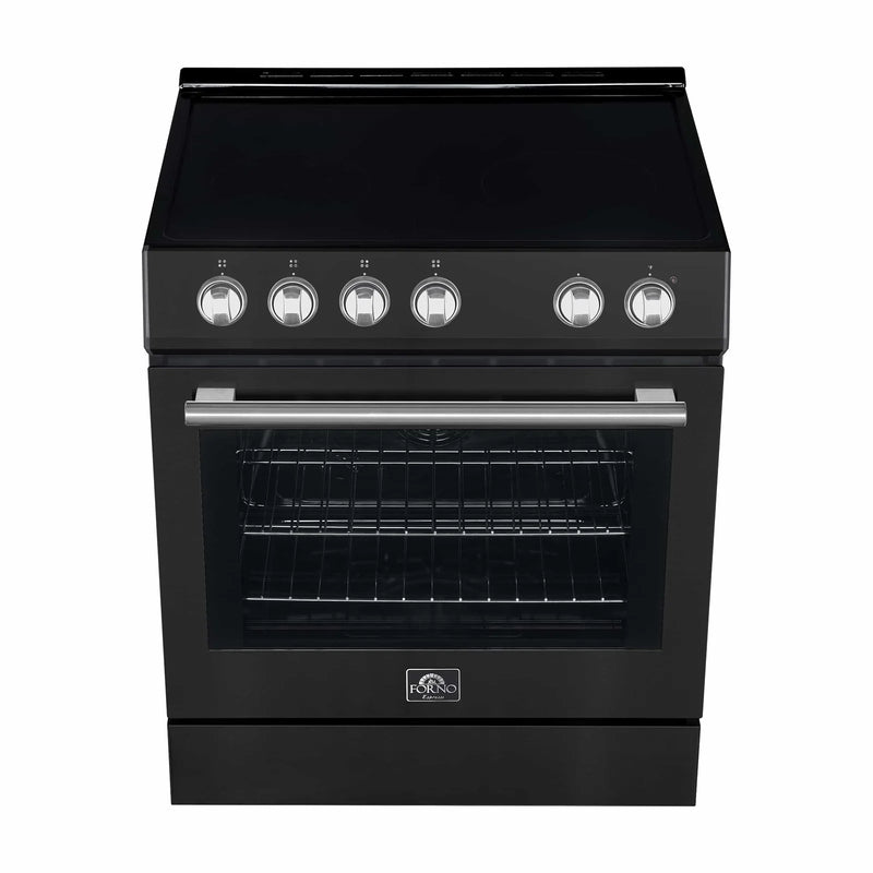 Forno Espresso 2-Piece Appliance Package - 30-Inch Electric Range with 5.0 Cu.Ft. Electric Oven and Under Cabinet Range Hood in Black with Brass Trim