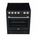 Forno 5-Piece Appliance Package - 30-Inch Electric Range, Under Cabinet Range Hood, Refrigerator, Dishwasher, and  30-Inch Microwave Oven in Black with Antique Brass Trim