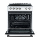 Forno Espresso 3-Piece Appliance Package - 30-Inch Electric Range with 5.0 Cu.Ft. Electric Oven, Refrigerator, and Under Cabinet Range Hood in White with Antique Brass Trim (FBDL-001-03US)