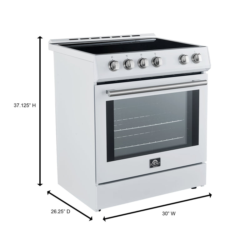 Forno 4-Piece Appliance Package - 30-Inch Induction Range, Under Cabinet Range Hood, French Door Refrigerator, and Dishwasher in White with Antique Brass Trim