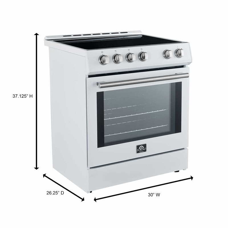 Forno Espresso 3-Piece Appliance Package - 30-Inch Electric Range, Refrigerator and Dishwasher in White with Brass Handle