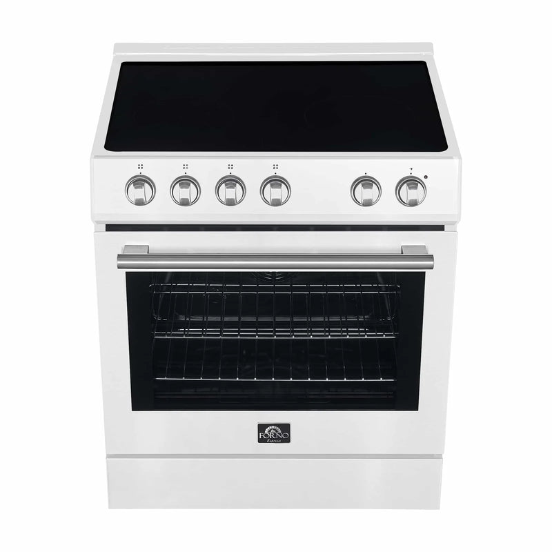 Forno Espresso 2-Piece Appliance Package - 30-Inch Electric Range with 5.0 Cu.Ft. Electric Oven and Under Cabinet Range Hood in White with Brass Handle