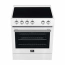 Forno 5-Piece Appliance Package - 30-Inch Electric Range, Under Cabinet Range Hood, Refrigerator with Water Dispenser, Dishwasher, and 30-Inch Microwave Oven in White with Stainless Steel Trim