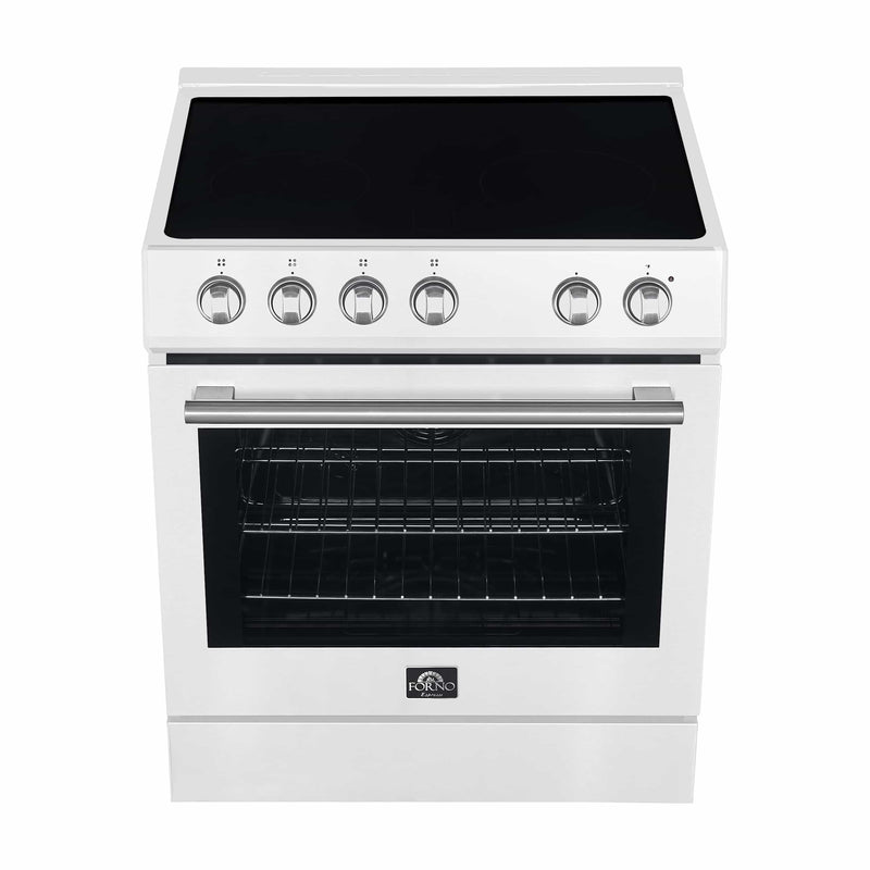 Forno Espresso 3-Piece Appliance Package - 30-Inch Electric Range, Refrigerator and Dishwasher in White with Brass Handle