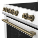 Forno Espresso 3-Piece Appliance Package - 30-Inch Electric Range with 5.0 Cu.Ft. Electric Oven, Built-In Refrigerator, and Under Cabinet Range Hood in White with Antique Brass Trim