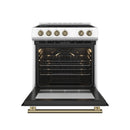 Forno Leonardo Espresso 30-Inch Electric Range with 5.0 cu. Ft. Electric Oven in White in Antique Brass Trim (FFSEL6012-30WHT)