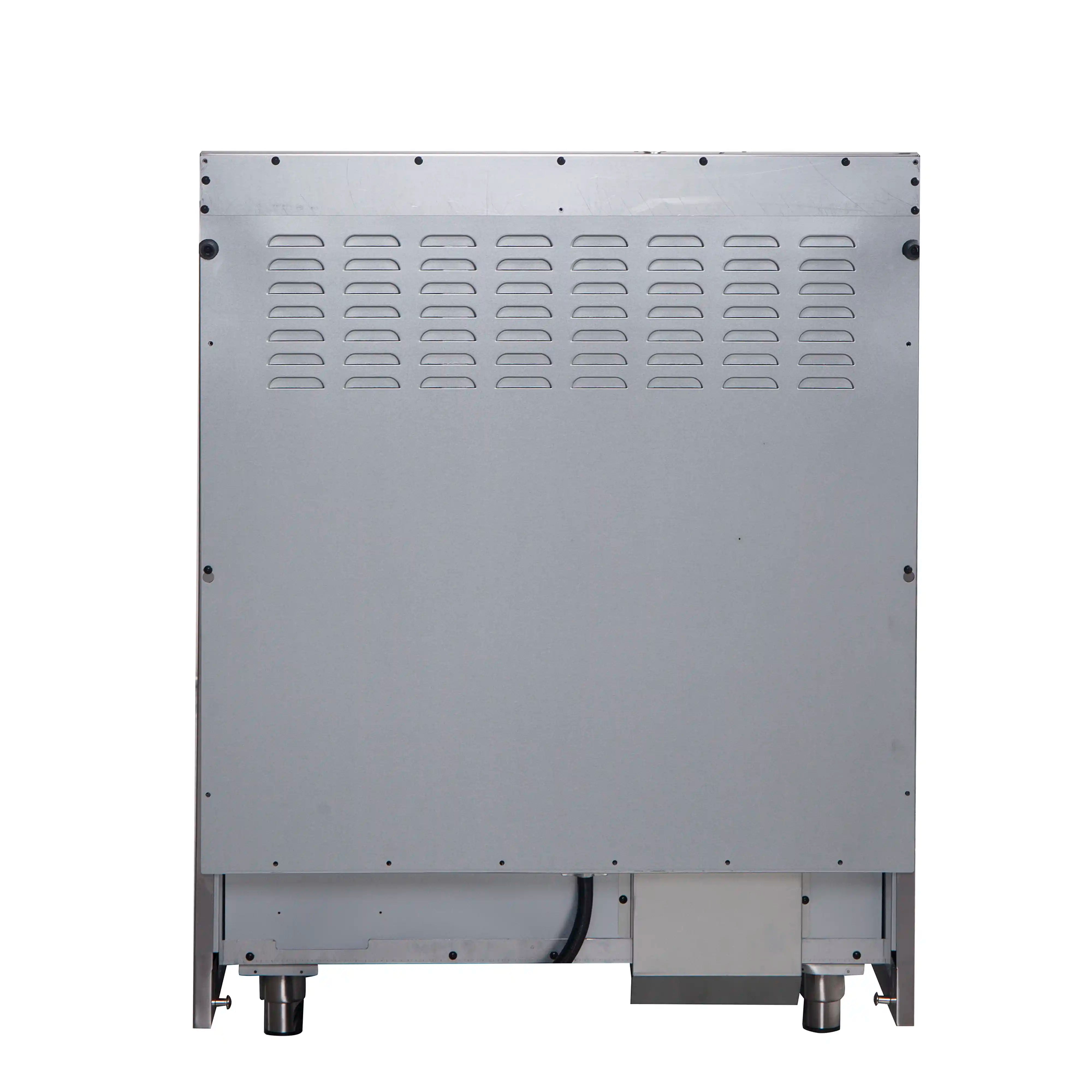 Forno electric range rear panel with vent slots and mounting feet