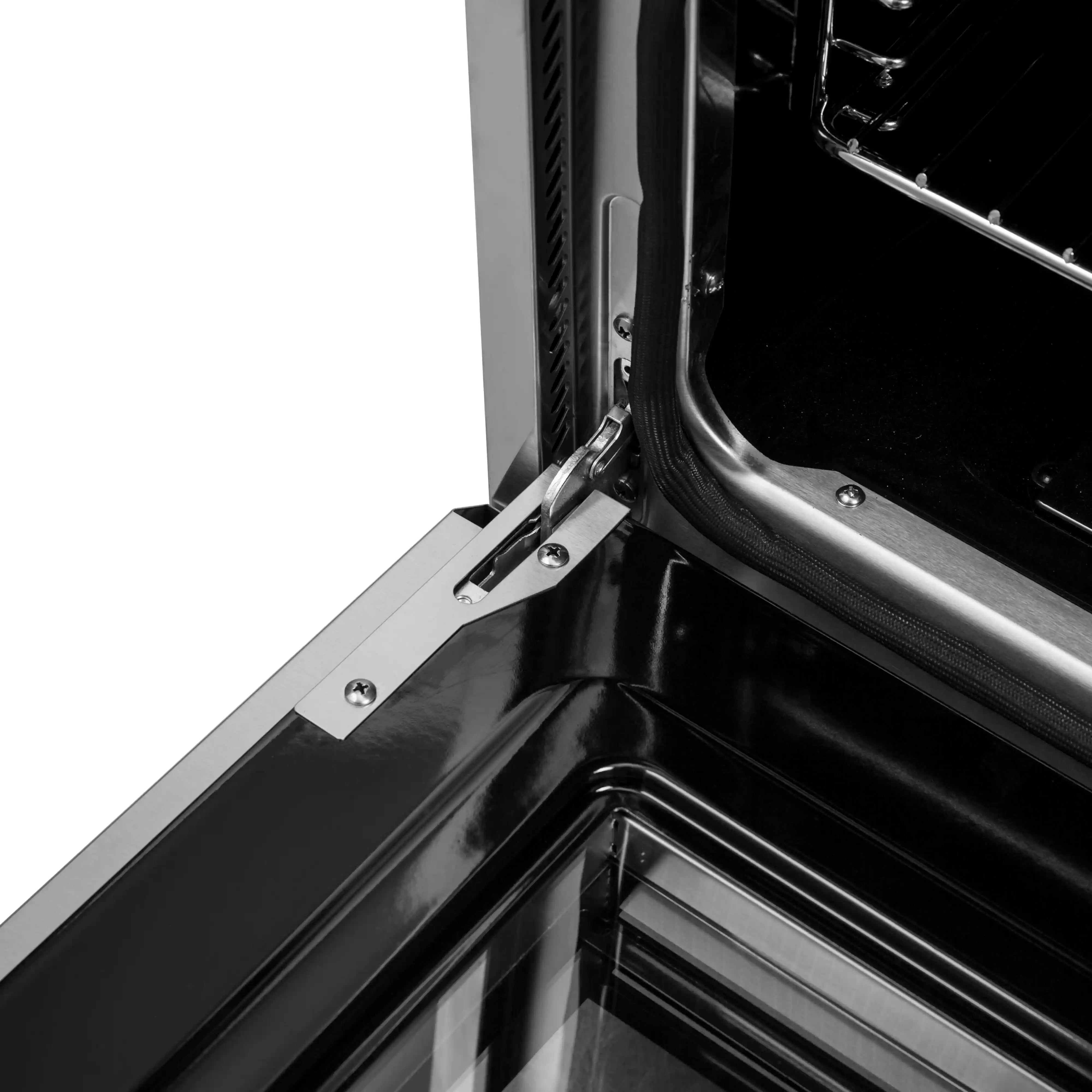 Stainless steel electric range oven interior side with metal heating element