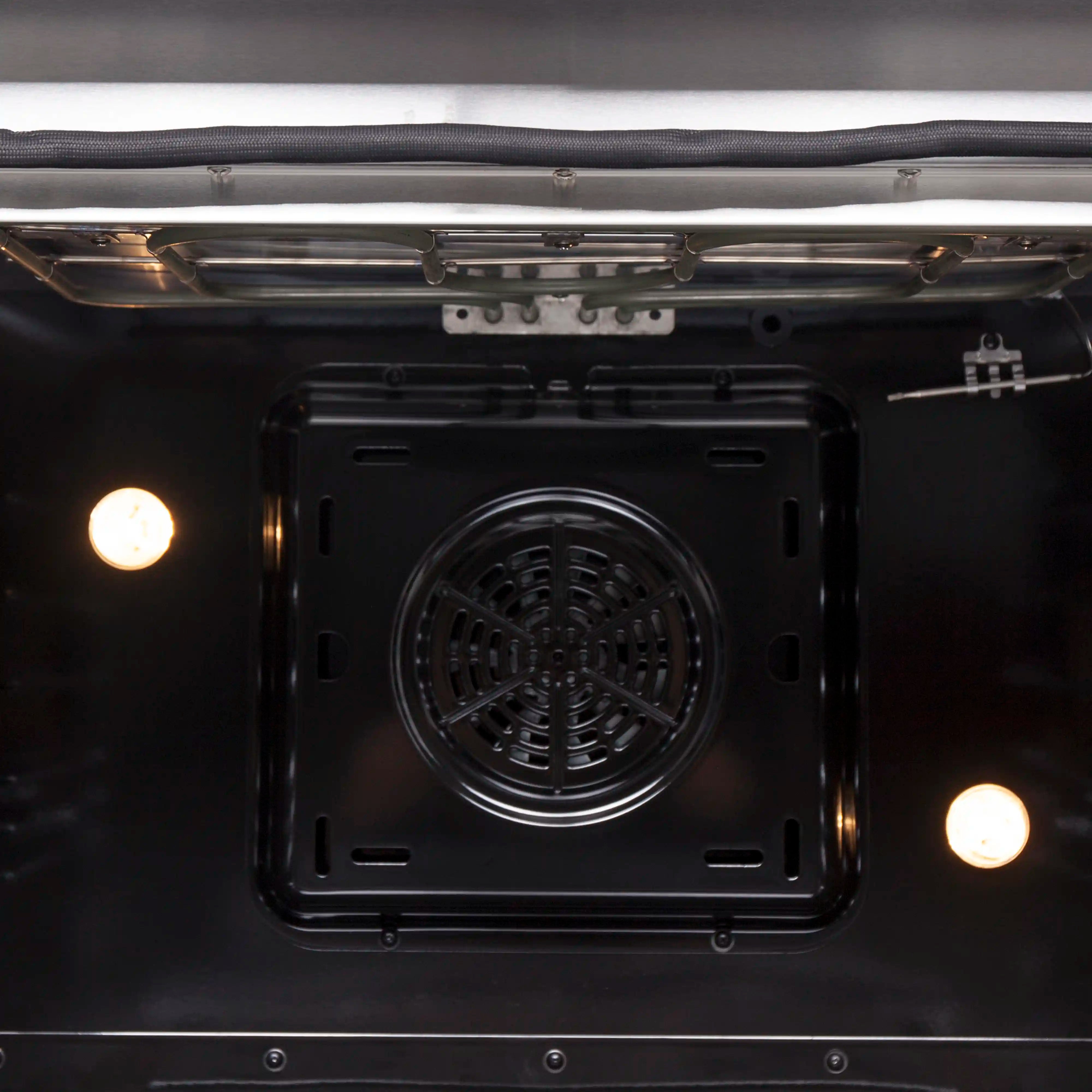 Forno electric oven with center convection fan and side oven lights
