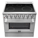 Forno 5-Piece Appliance Package - 36-Inch Electric Range, Wall Mount Range Hood, Pro-Style Refrigerator, Dishwasher, and 24-Inch Microwave Oven in Stainless Steel