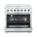 Forno 5-Piece Appliance Package - 36-Inch Electric Range, Wall Mount Range Hood, French Door Refrigerator, Dishwasher, and 24-Inch Microwave Oven in Stainless Steel