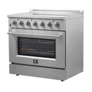 Forno 5-Piece Appliance Package - 36-Inch Electric Range, Wall Mount Range Hood, Pro-Style Refrigerator, Dishwasher, and 24-Inch Microwave Oven in Stainless Steel