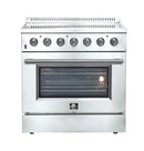 Forno 5-Piece Appliance Package - 36-Inch Electric Range, Wall Mount Range Hood with Backsplash, French Door Refrigerator, Dishwasher, and 24-Inch Microwave Oven in Stainless Steel