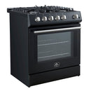 Forno 5-Piece Appliance Package - 30-Inch Gas Range, Under Cabinet Range Hood, Refrigerator with Water Dispenser, Dishwasher, and 30-Inch Microwave Oven in Black with Stainless Steel Handle