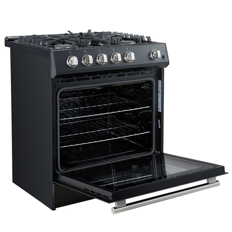 Forno Leonardo Espresso 30-Inch Gas Range in Black with Stainless Steel Handle (FFSGS1116-30BLK)