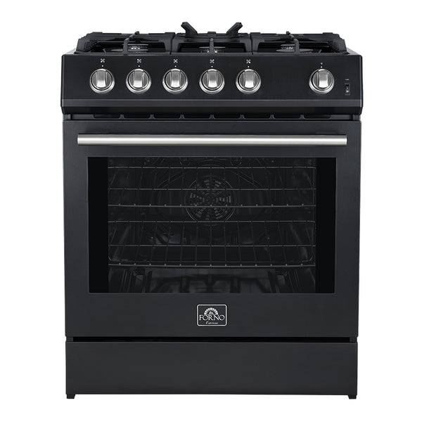 Forno Leonardo Espresso 30-Inch Gas Range in Black with Stainless Steel Handle (FFSGS1116-30BLK)