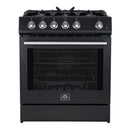 Forno 4-Piece Appliance Package - 30-Inch Gas Range, Under Cabinet Range Hood, Refrigerator, and Dishwasher in Black with Stainless Steel Trim