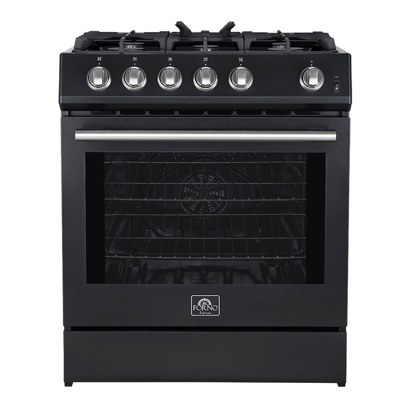 Forno Leonardo Espresso 30-Inch Gas Range in Black with Stainless Steel Handle (FFSGS1116-30BLK)