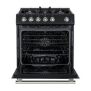 Forno 3-Piece Appliance Package - 30-Inch Gas Range, Refrigerator with Water Dispenser, and Dishwasher in Black with Stainless Steel Trim