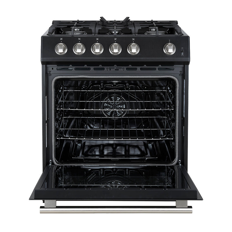 Forno 5-Piece Appliance Package - 30-Inch Gas Range, Under Cabinet Range Hood, Refrigerator, Dishwasher, and 24-Inch Microwave Oven in Black with Stainless Steel Trim