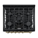 Forno 3-Piece Appliance Package - 30-Inch Gas Range, Under Cabinet Range Hood, and Refrigerator in Black with Antique Brass Trim
