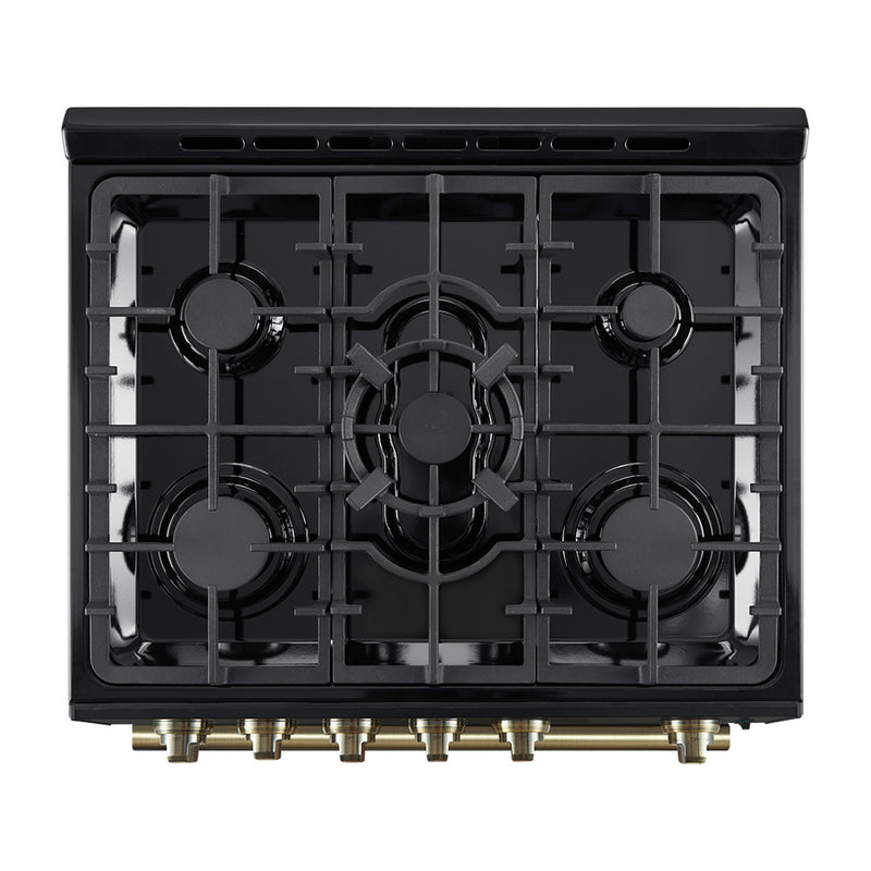 Forno Leonardo Espresso 30-Inch Gas Range in Black with Antique Brass Trim (FFSGS1116-30BLK)