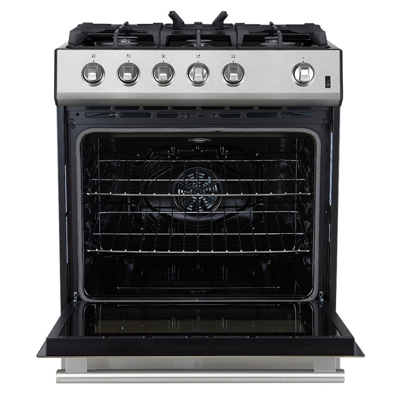 Forno 5-Piece Appliance Package - 30-Inch Gas Range, Under Cabinet Range Hood,  French Door Refrigerator, Dishwasher, and  Microwave Drawer in Stainless Steel