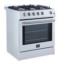 Forno 3-Piece Appliance Package - 30-Inch Gas Range, Under Cabinet Range Hood, & Side-by-Side Refrigerator in White with Stainless Steel Trim