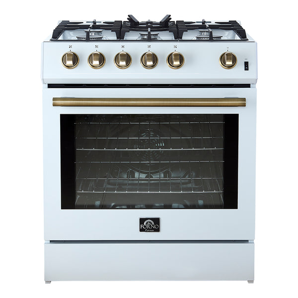 Forno Leonardo Espresso 30-Inch Gas Range in White with Brass  Handle (FFSGS1116-30WHT)