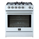 Forno 5-Piece Appliance Package - 30-Inch Gas Range, Under Cabinet Range Hood, Refrigerator, Dishwasher, and 24-Inch Microwave Oven in White with Stainless Steel Trim