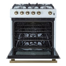 Forno 5-Piece Appliance Package - 30-Inch Gas Range, Under Cabinet Range Hood, Refrigerator, Dishwasher, and 30-Inch Microwave Oven in White with Antique Brass Trim
