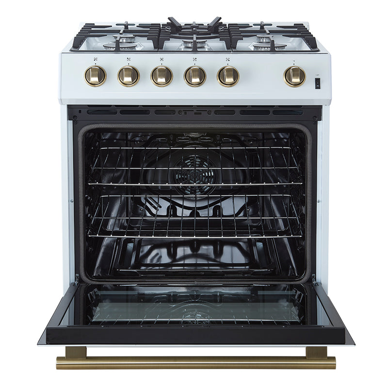 Forno Leonardo Espresso 30-Inch Gas Range in White with Antique Brass Trim (FFSGS1116-30WHT)