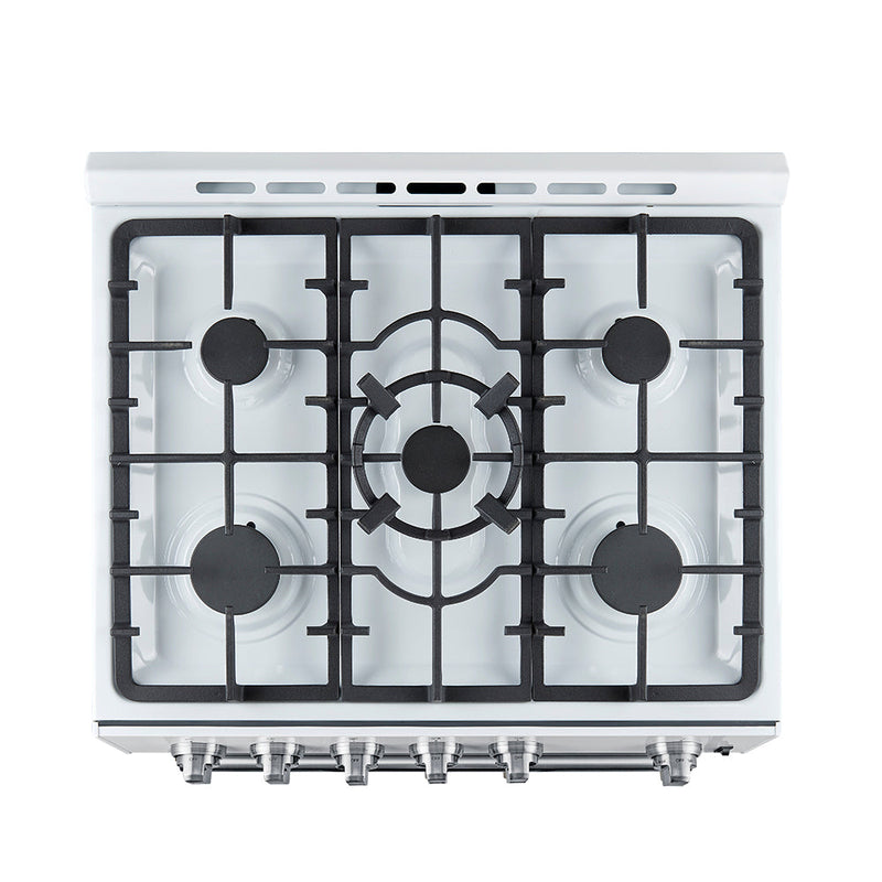 Forno 3-Piece Appliance Package - 30-Inch Gas Range, Under Cabinet Range Hood, & Side-by-Side Refrigerator in White with Stainless Steel Trim