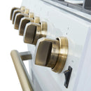 Forno 4-Piece Appliance Package - 30-Inch Espresso Gas Range , Wall Mount Range Hood, 36-Inch French Door Refrigerator, and Dishwasher in White with Antique Brass Handle