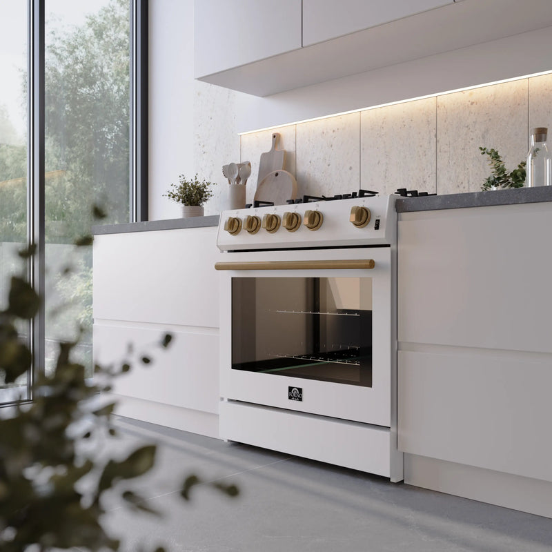 Forno Leonardo Espresso 30-Inch Gas Range in White with Stainless Steel Handle (FFSGS1116-30WHT)