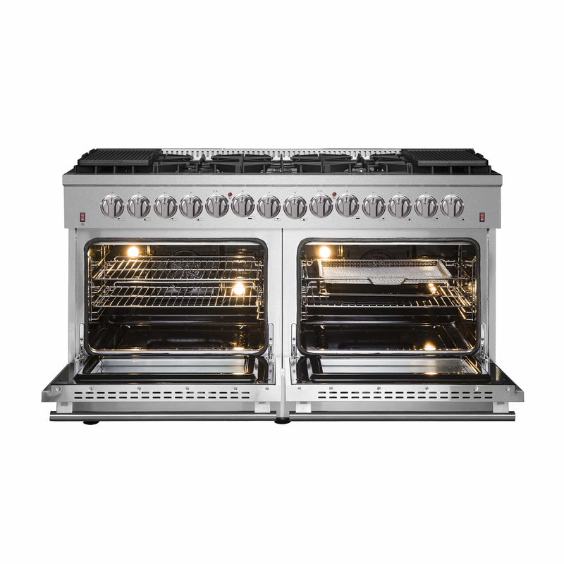 Forno 2-Piece Appliance Package - 60-Inch Dual Fuel Range and Wall Mount Range Hood in Stainless Steel