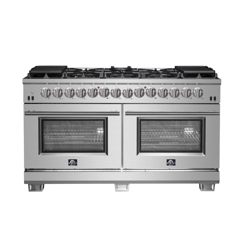 Forno 2-Piece Appliance Package - 60-Inch Dual Fuel Range and Wall Mount Range Hood in Stainless Steel