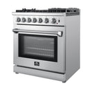 Forno 4-Piece Appliance Package - 30-Inch Dual Fuel Range with Air Fryer, 60-Inch Pro-Style Refrigerator, Wall Mount Hood, & 3-Rack Dishwasher in Stainless Steel