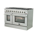 Forno 4-Piece Appliance Package - 48-Inch Gas Range, 60-Inch Refrigerator, 24-Inch Microwave Drawer, & 3-Rack Dishwasher in Stainless Steel