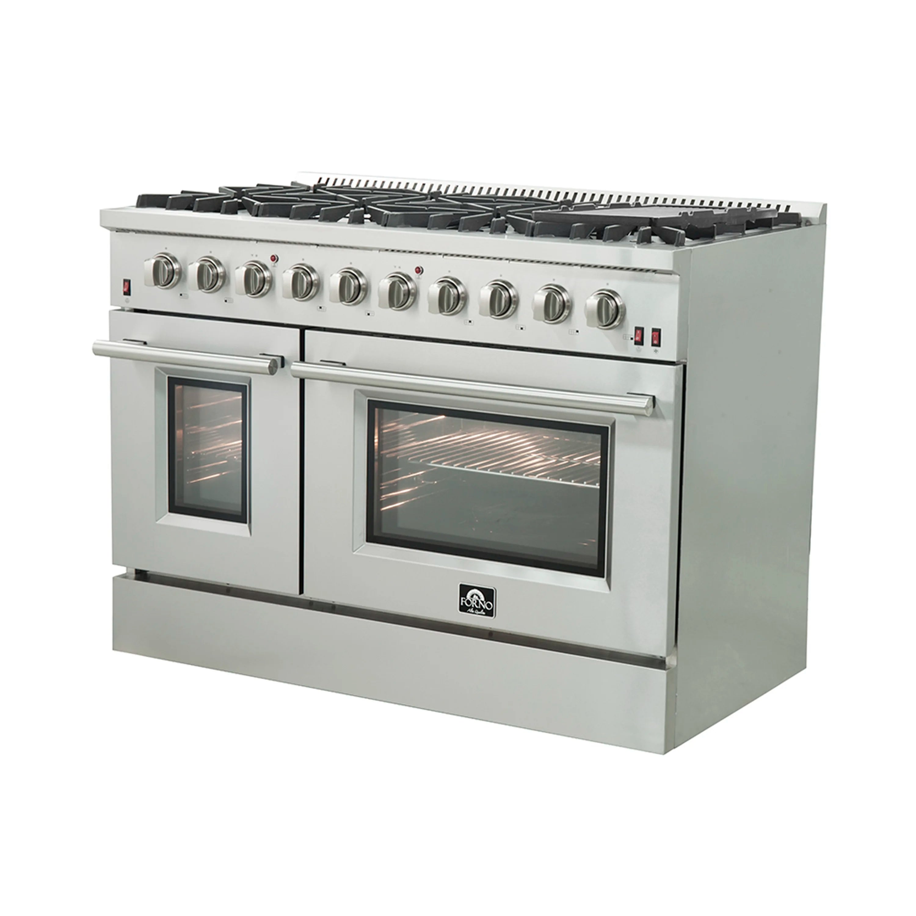 Forno 2-Piece Appliance Package - 48-Inch Gas Range & Wall Mount Hood with Backsplash in Stainless Steel